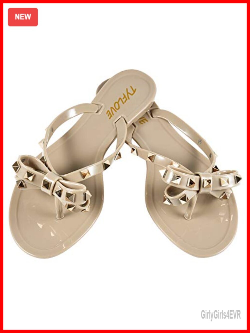 Studded Jelly Flip Flops with Bow Flat Rubber
